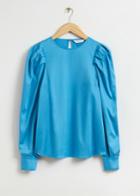 Other Stories Pleated Sleeve Satin Blouse - Blue