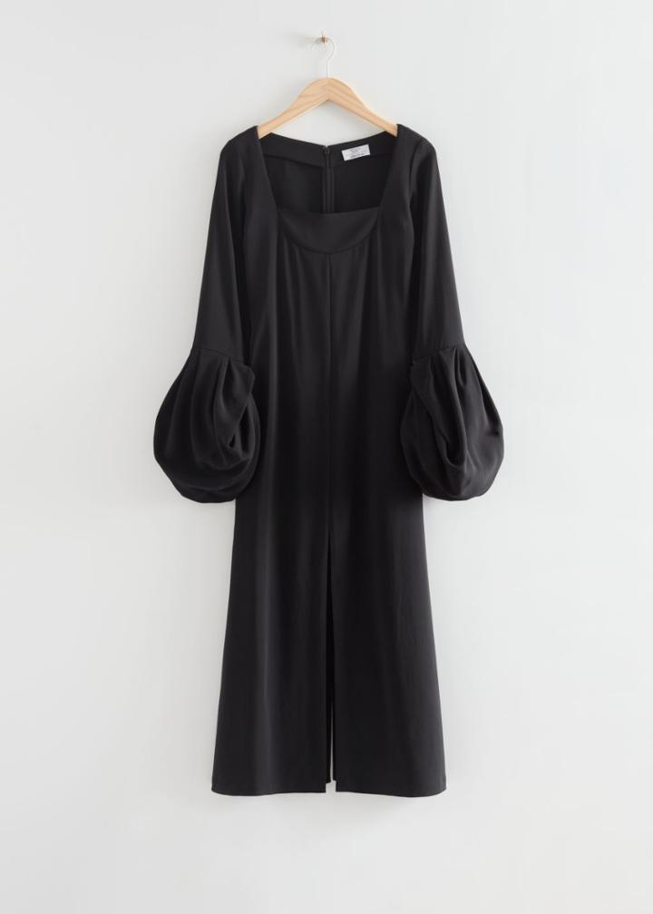 Other Stories Fitted Midi Slit Dress - Black