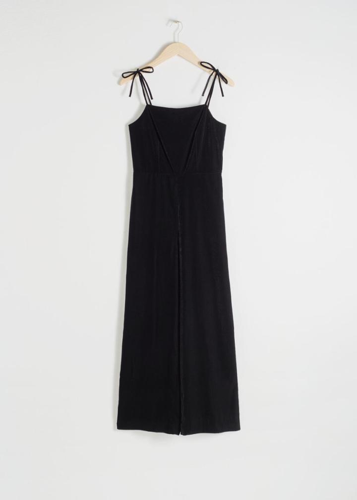 Other Stories Square Neck Velvet Jumpsuit - Black
