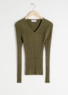 Other Stories Fitted V-neck Ribbed Top - Green