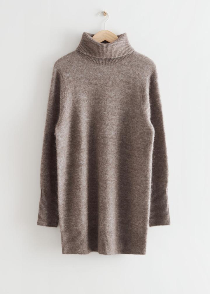 Other Stories Turtleneck Mini Knit Dress - Brown