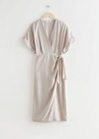 Other Stories Fold-up Sleeve Midi Wrap Dress - Rust