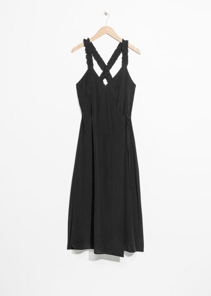 Other Stories Ruffle Strap Silk Wrap Dress - Black