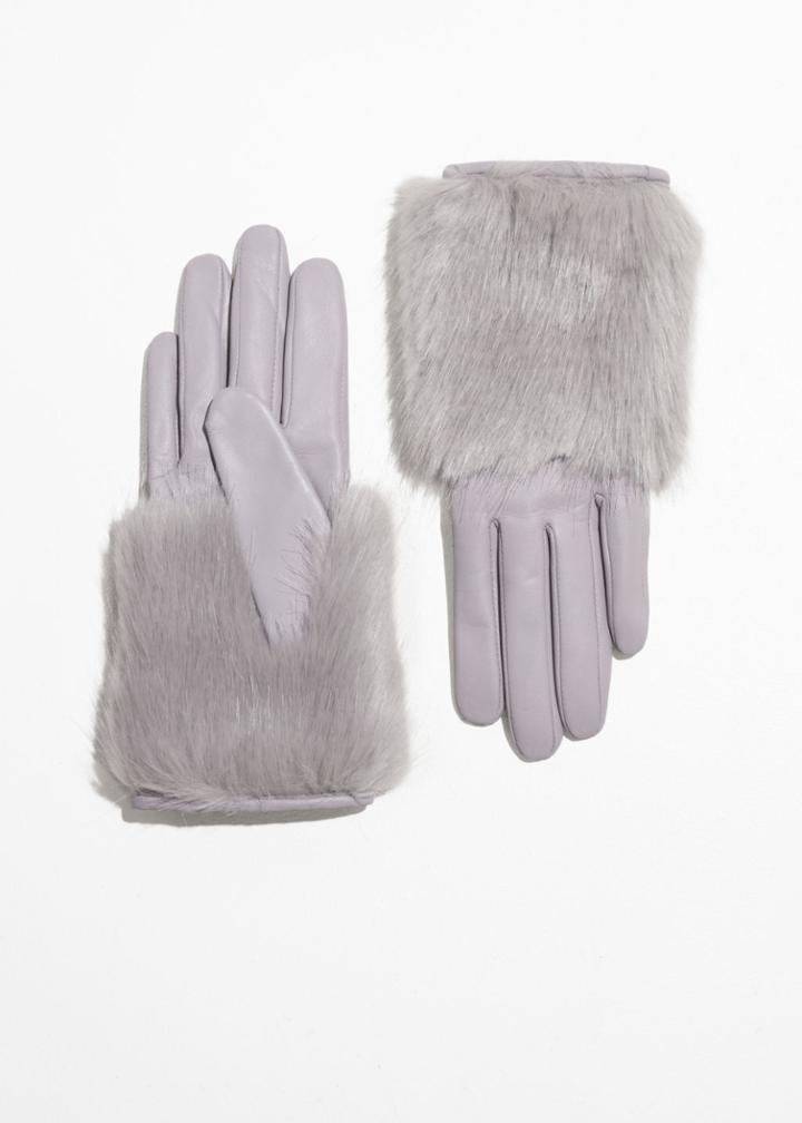 Other Stories Faux Fur Leather Gloves - Orange
