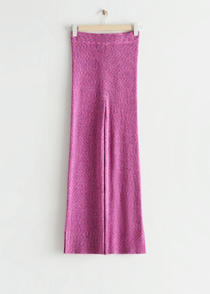Other Stories Flared Rib Knit Trousers - Pink