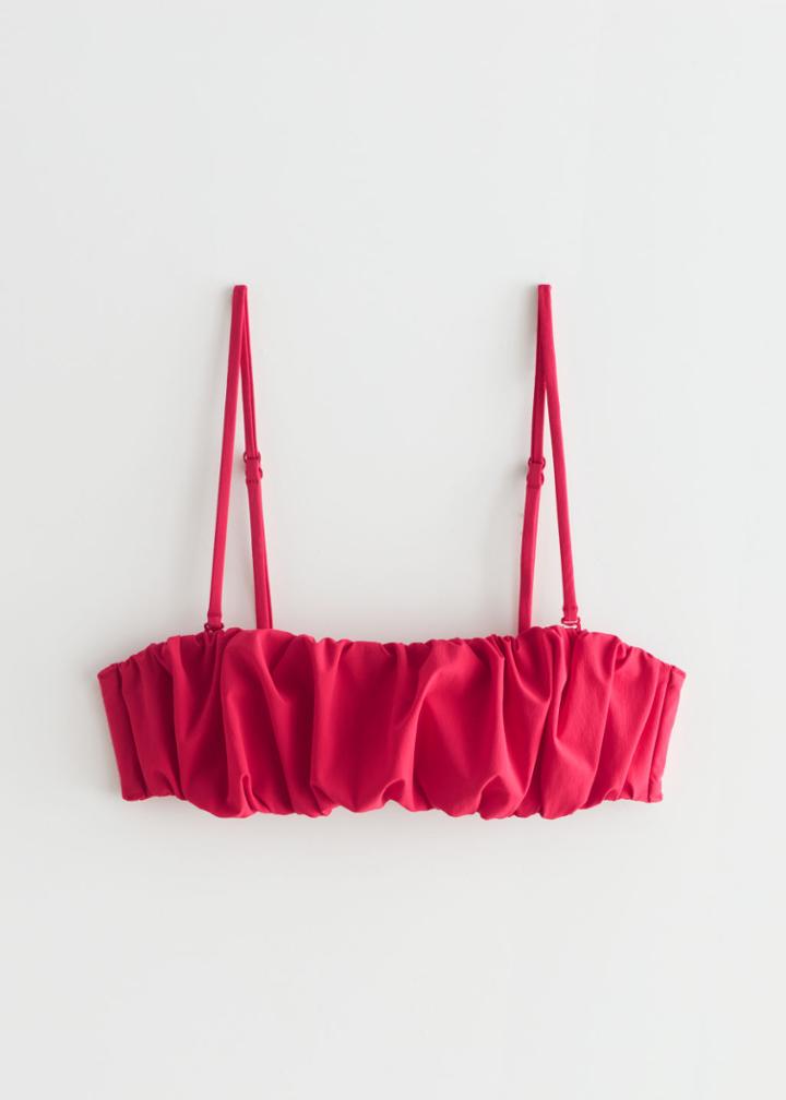 Other Stories Shirred Bandeau Bikini Top - Red