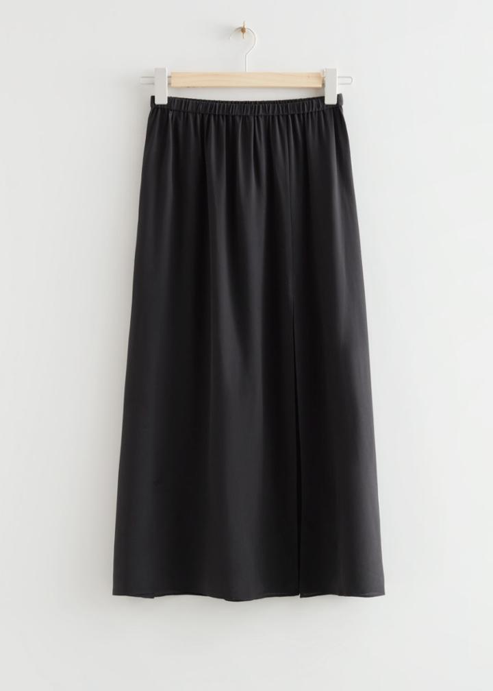 Other Stories Silk Midi Skirt - Black