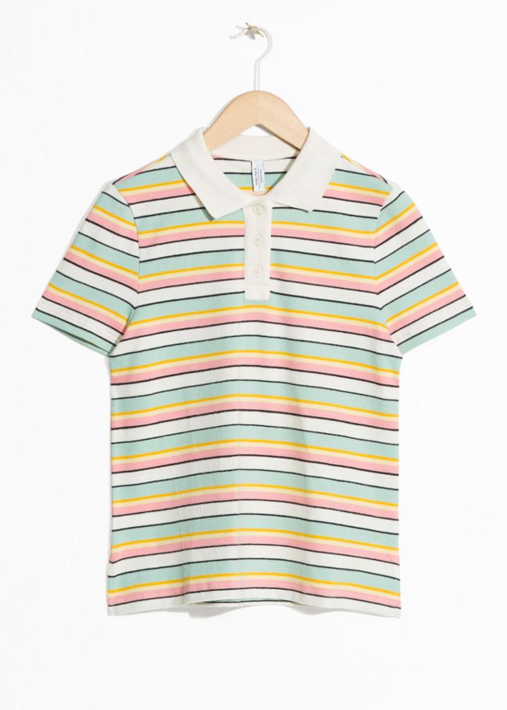 Other Stories Striped Polo T-shirt - White