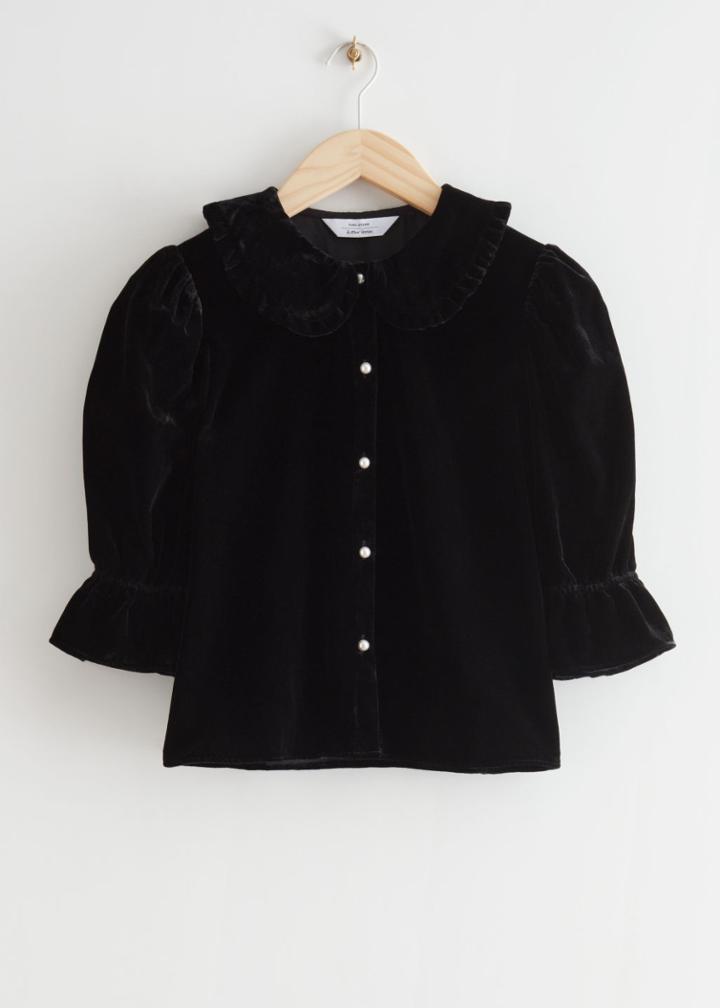 Other Stories Puff Sleeve Velvet Blouse - Black