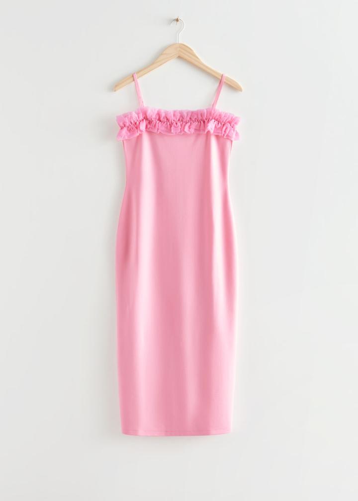 Other Stories Organza-trim Midi Dress - Pink