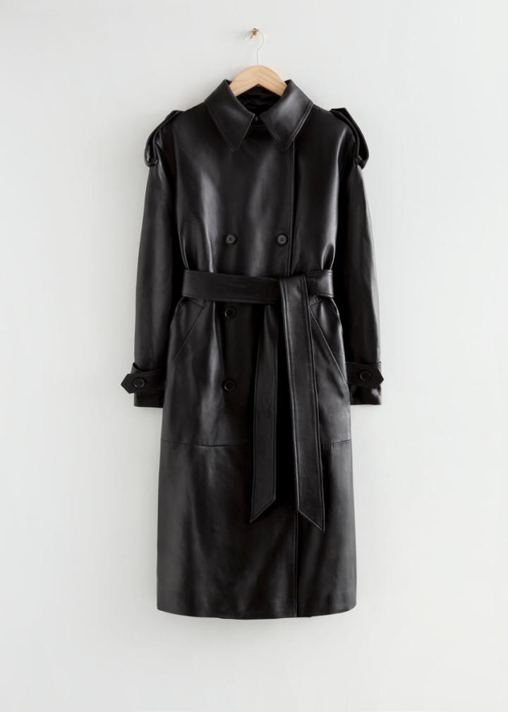 Other Stories Oversized Leather Trench Coat - Black