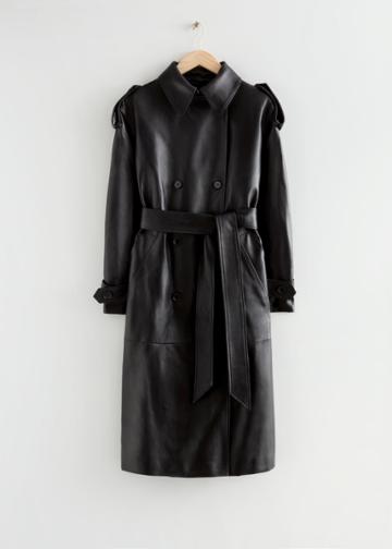Other Stories Oversized Leather Trench Coat - Black