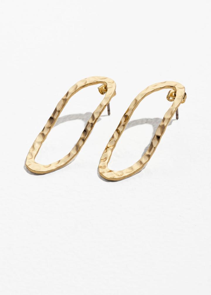Other Stories Hammered Oval Earrings - Gold