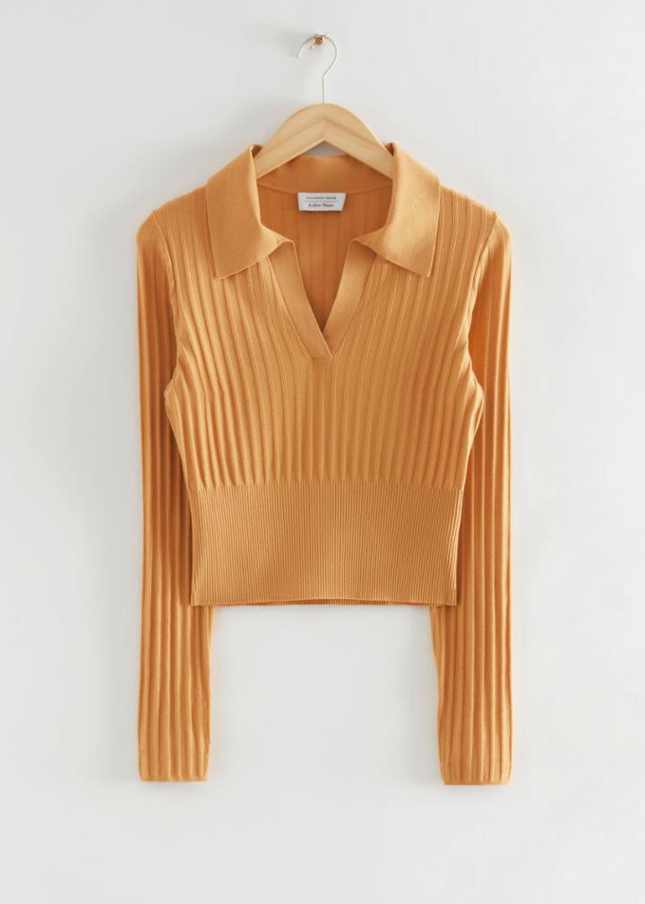 Other Stories Slim Collared Ribbed Top - Yellow