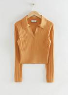 Other Stories Slim Collared Ribbed Top - Yellow