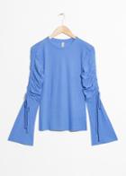 Other Stories Drawstring Bell Sleeve Blouse - Blue