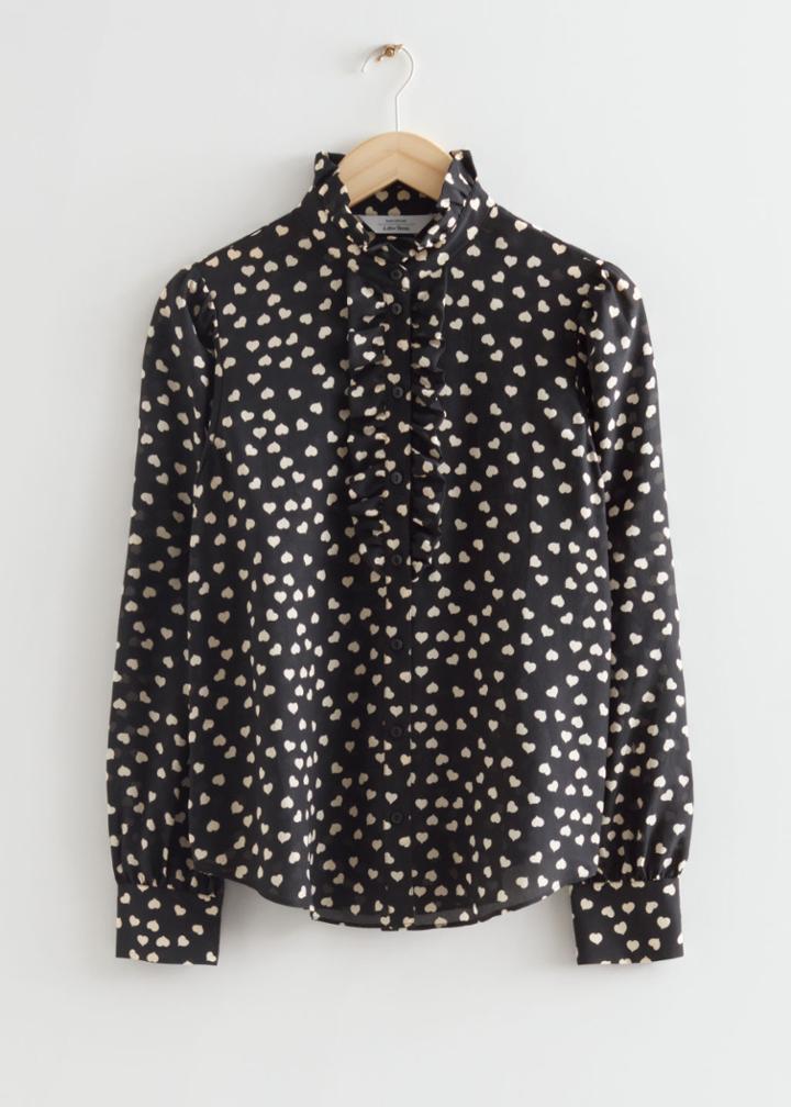 Other Stories Frilled Silk Blouse - Black