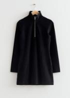 Other Stories Zip Collar Velour Mini Dress - Black