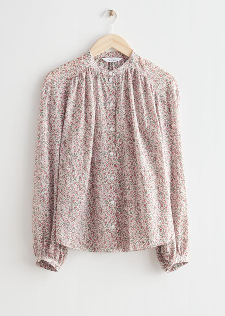 Other Stories Printed Silk Blend Blouse - Pink