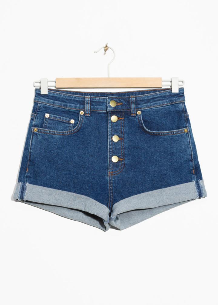 Other Stories Button-down Denim Shorts - Blue