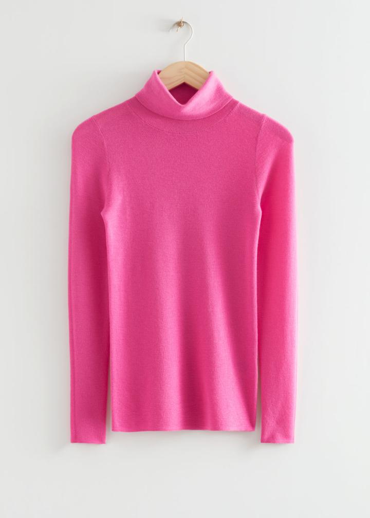 Other Stories Fitted Merino Knit Turtleneck - Pink