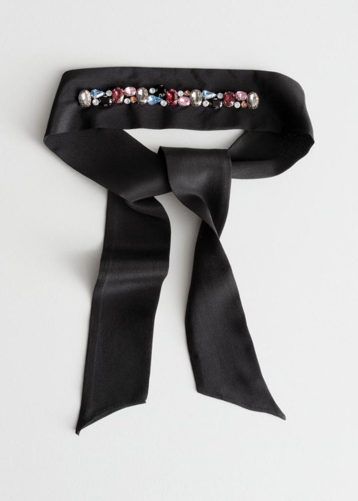 Other Stories Jewelled Silk Neck Tie - Black