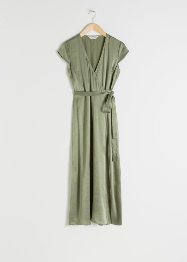 Other Stories Satin Midi Wrap Dress - Green