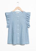 Other Stories Cotton And Linen Blend Frill Top - Blue