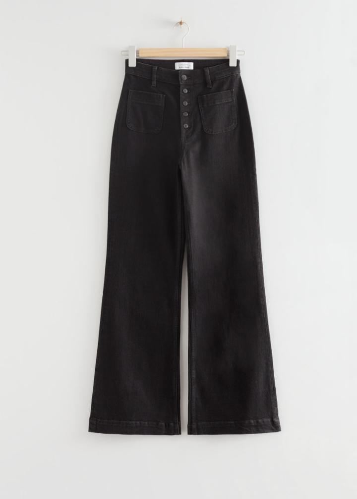 Other Stories Flared Buttoned Jeans - Black