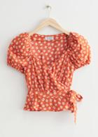 Other Stories Puff Sleeve Wrap Blouse - Orange
