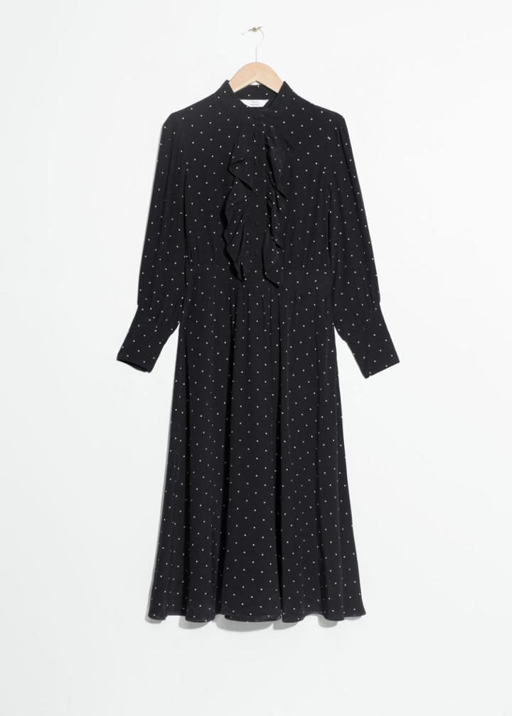 Other Stories Dotted Frill Dress - Black