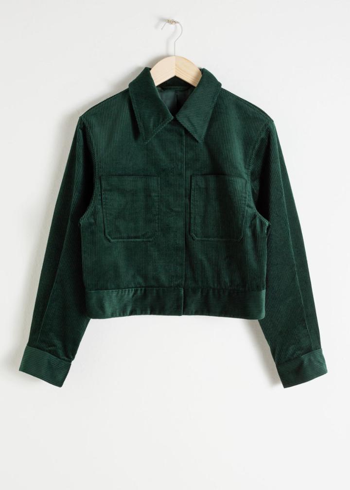 Other Stories Cropped Corduroy Workwear Jacket - Green