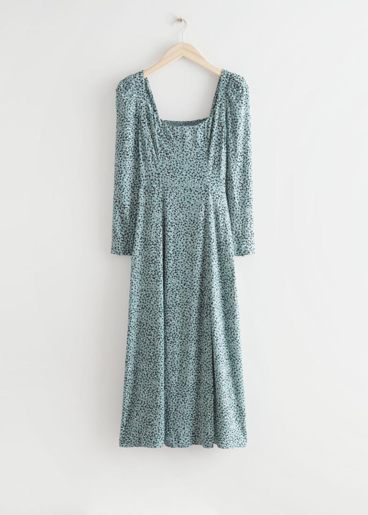 Other Stories Scoop Neck Puff Shoulder Midi Dress - Green