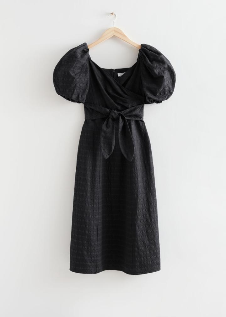 Other Stories Puff Sleeve Midi Dress - Black