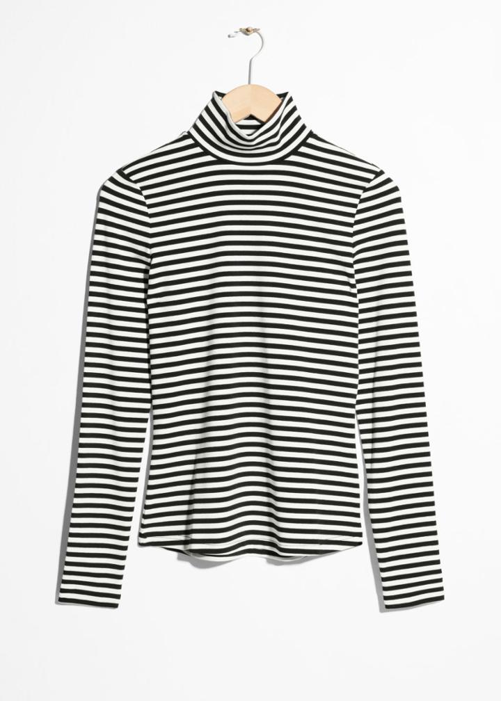 Other Stories Striped Jersey Turtleneck - Black