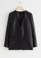 Other Stories Collarless Single Button Blazer - Black