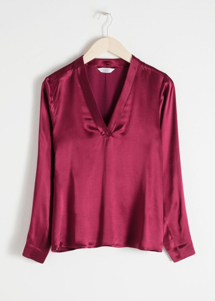 Other Stories V-neck Satin Blouse - Red