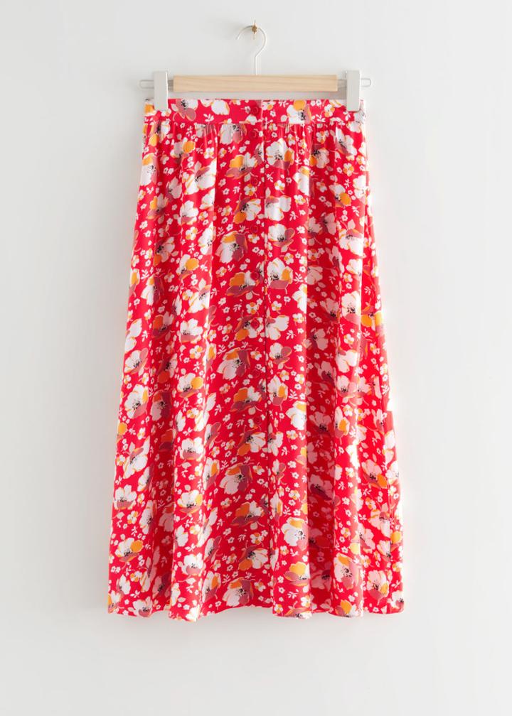 Other Stories Buttoned Midi Skirt - Red