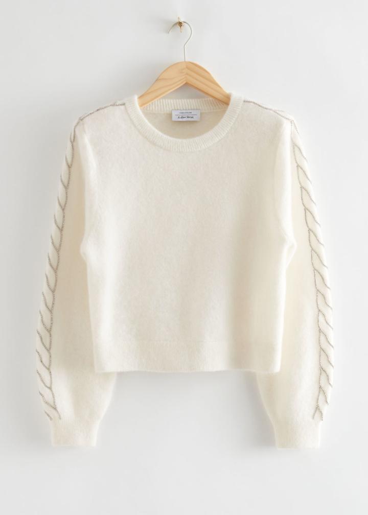 Other Stories Structured Shoulder Cable Knit Sweater - White