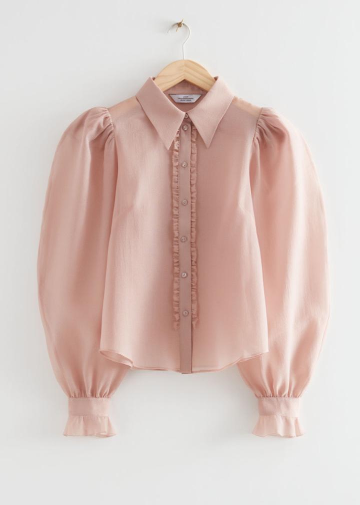 Other Stories Puff Sleeve Frilled Blouse - Orange