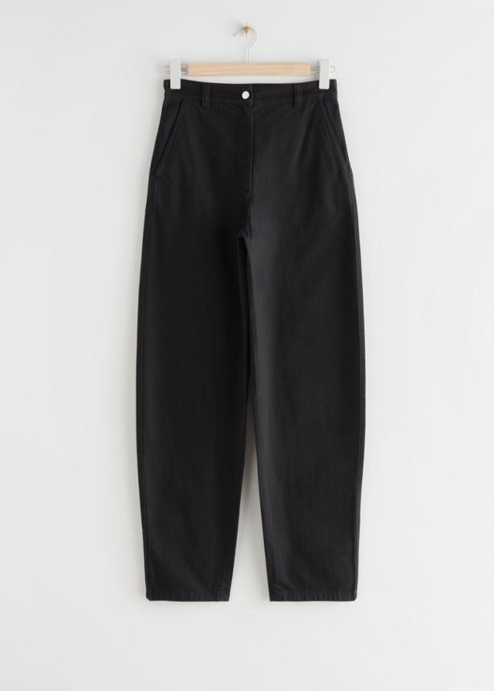 Other Stories Banana Leg Cotton Trousers - Black
