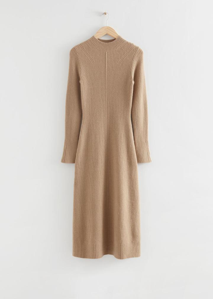 Other Stories Fitted A-line Wool Knit Dress - Beige