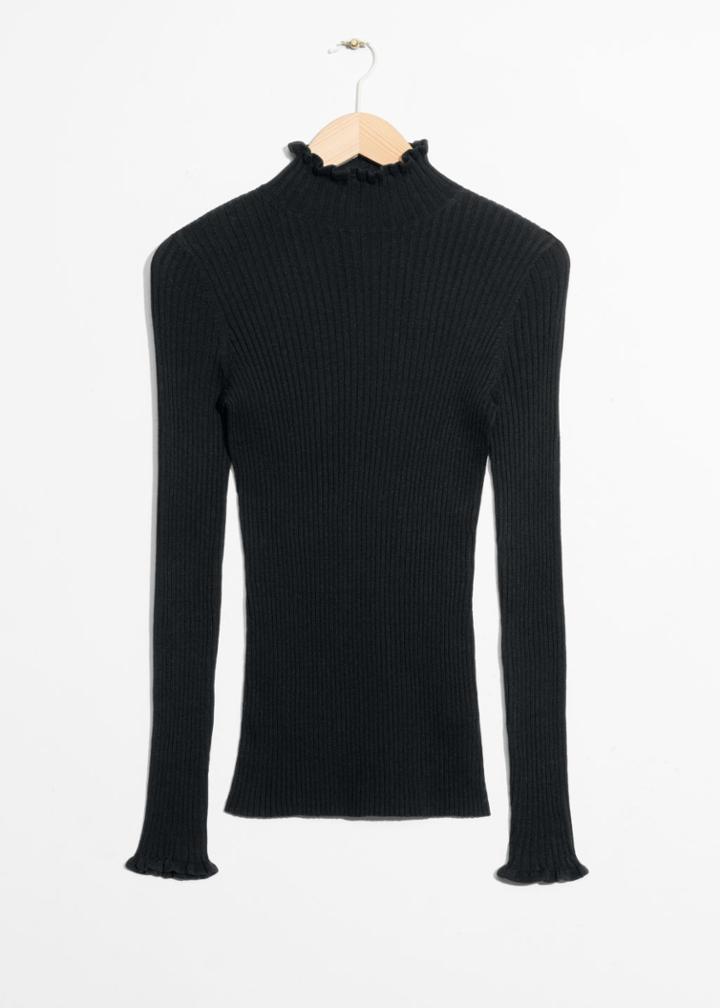 Other Stories Ruffles And Ribbed Turtleneck - Black