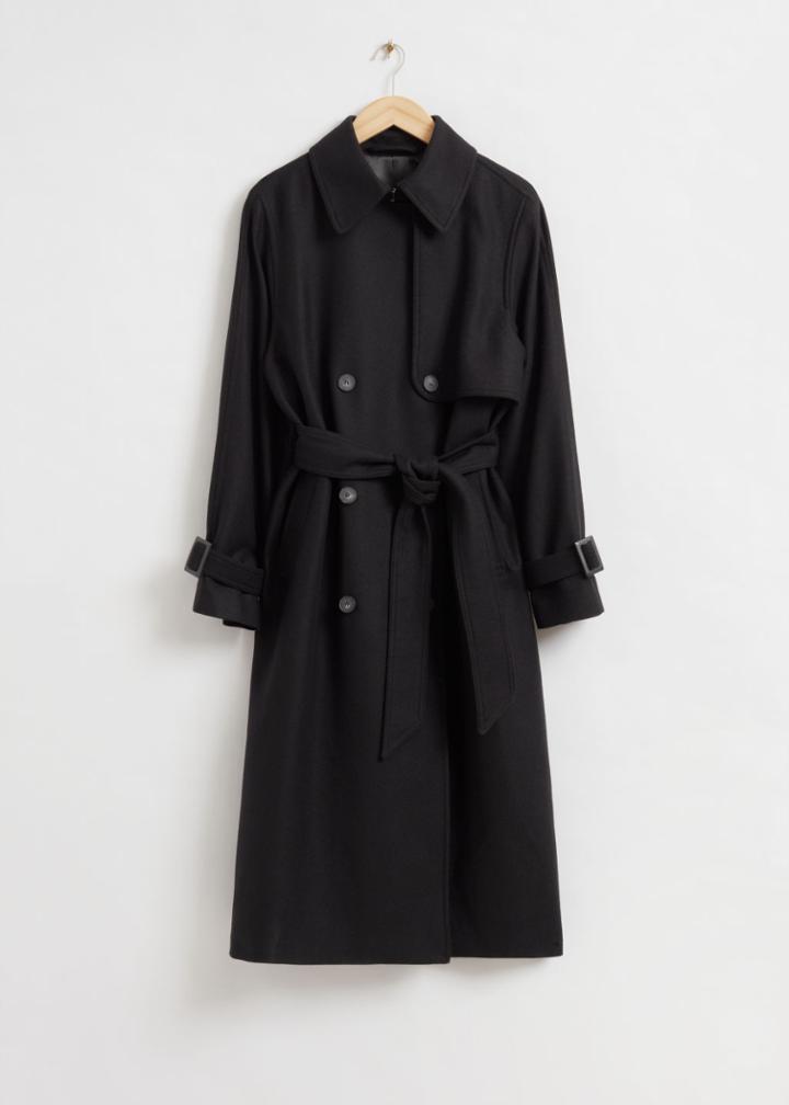 Other Stories Relaxed Wool Belted Trench Coat - Black