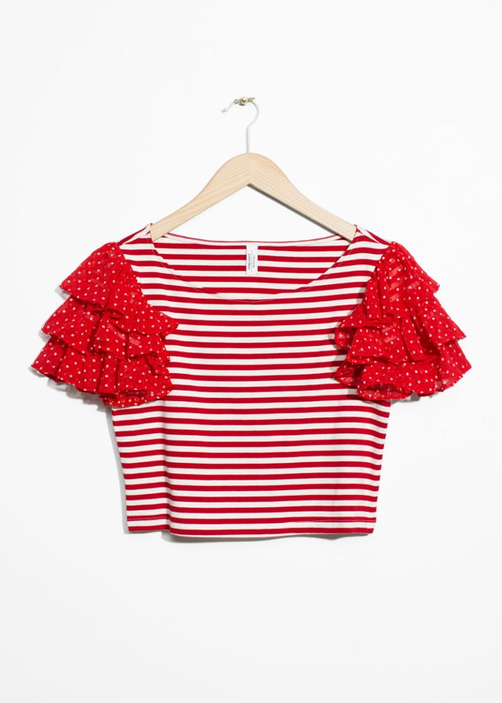 Other Stories Ruffle Sleeve Jersey Top - Red