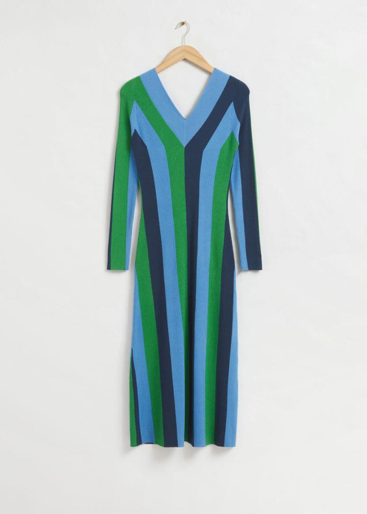 Other Stories Fitted V-neck Knitted Dress - Green