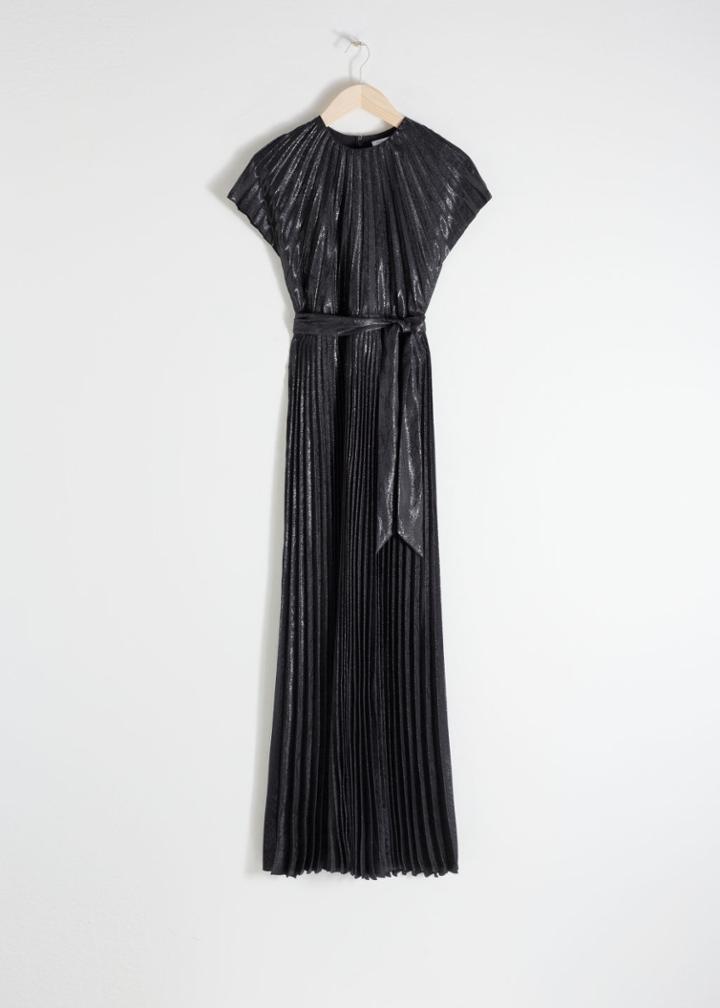 Other Stories Metallic Pleated Maxi Dress - Black