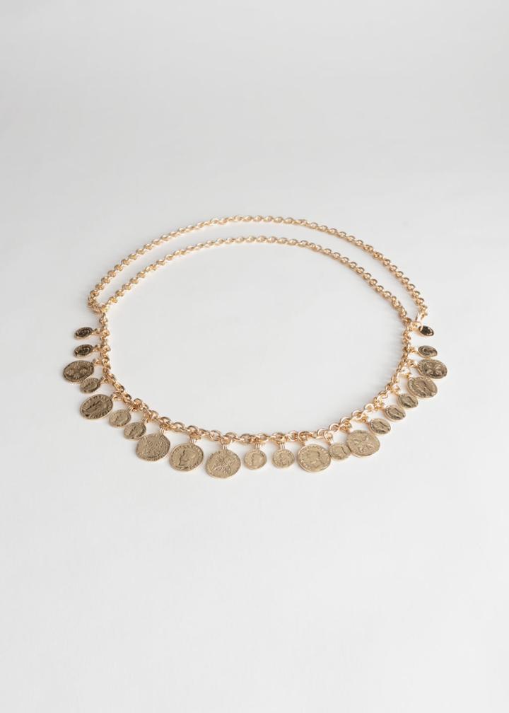 Other Stories Coin Pendant Chain Belt - Gold