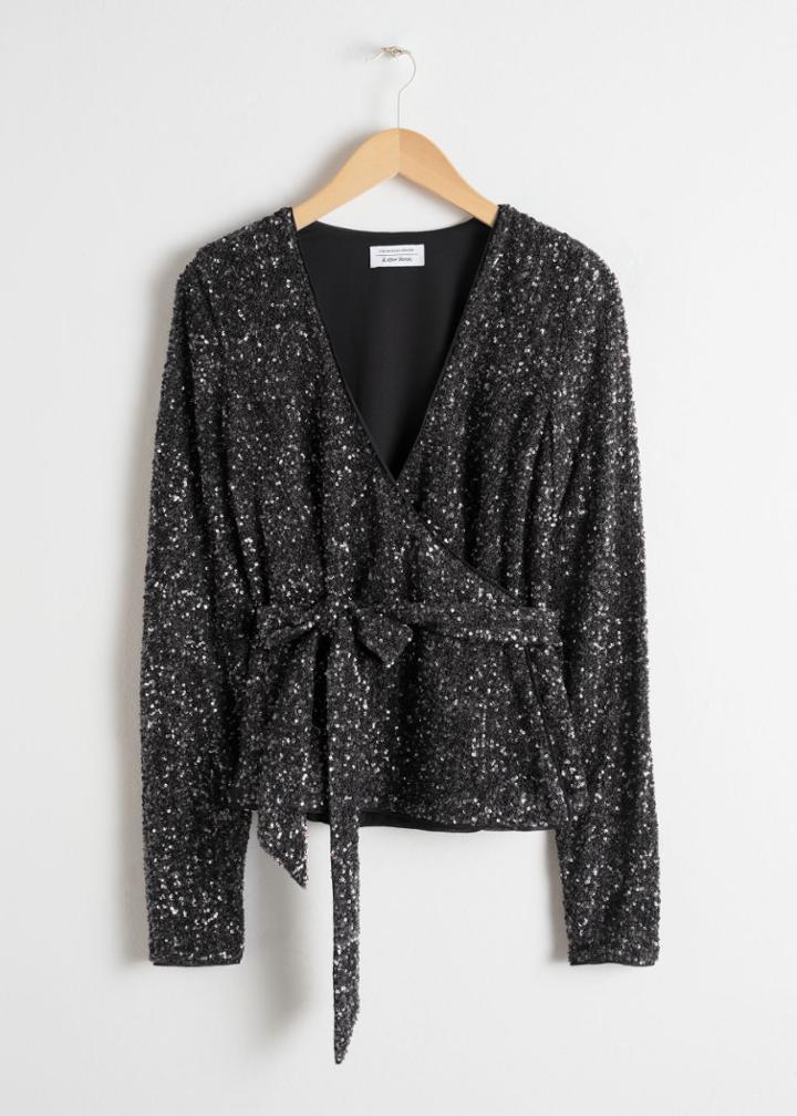 Other Stories Sequin Wrap Top - Black