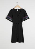 Other Stories Geo Embroidered Wrap Dress - Black